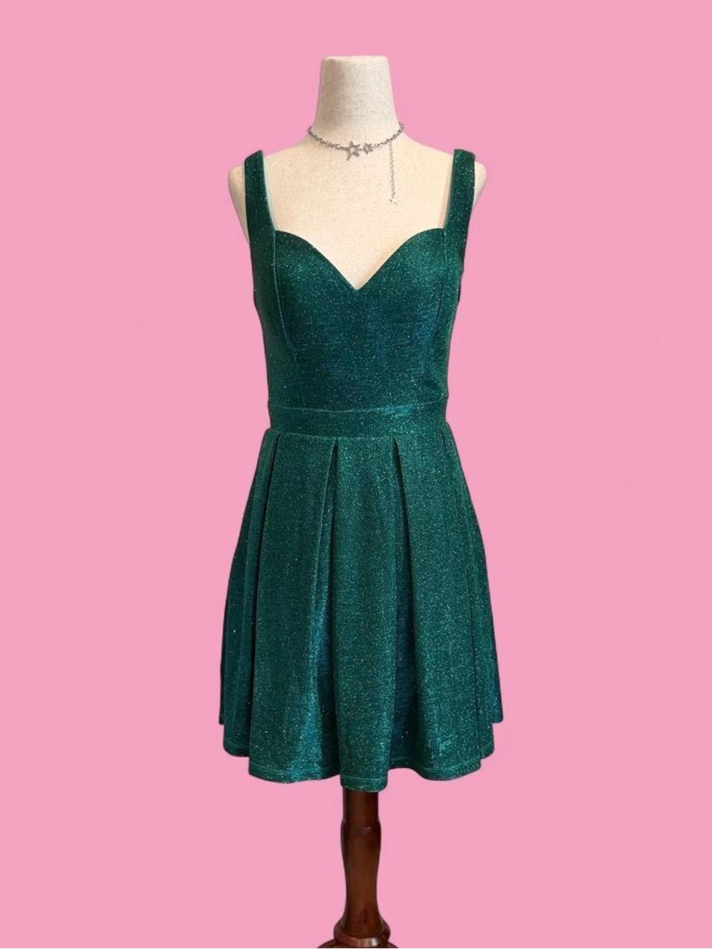 Green Sparkly Mini Dress with Criss Cross Back